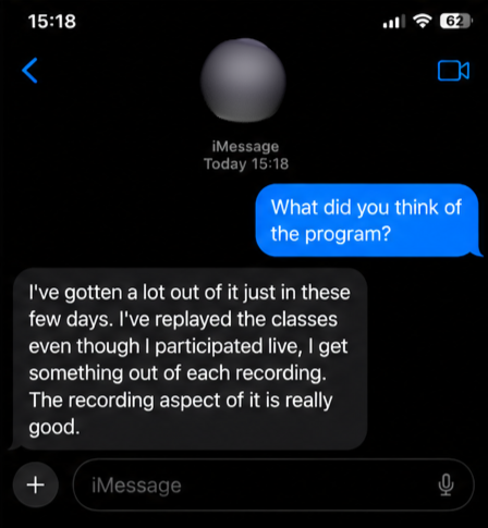 Testimonial: gotten a lot out of it