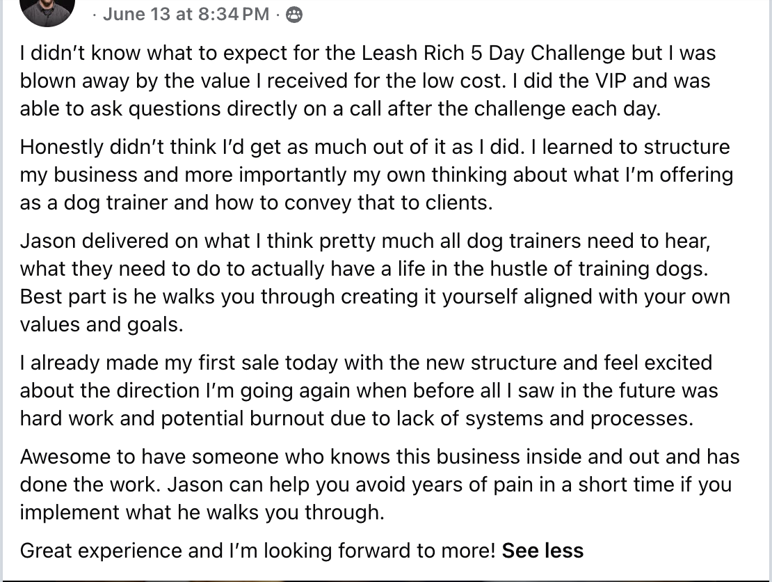 Testimonial: 5 Day Challenge VIP experience
